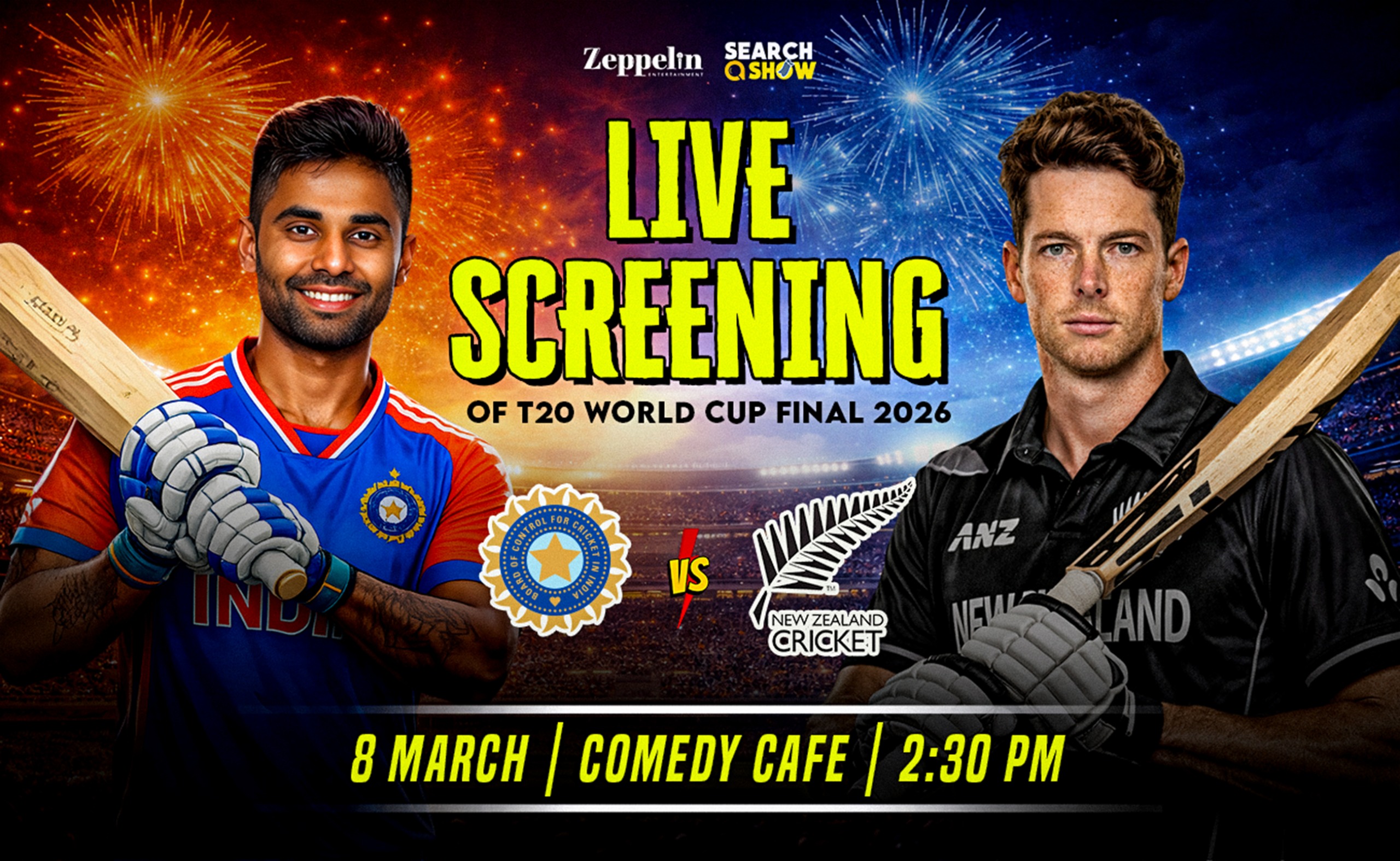India Vs New Zealand - T20 World Cup Final (Live Screening) - Zeppelin ...